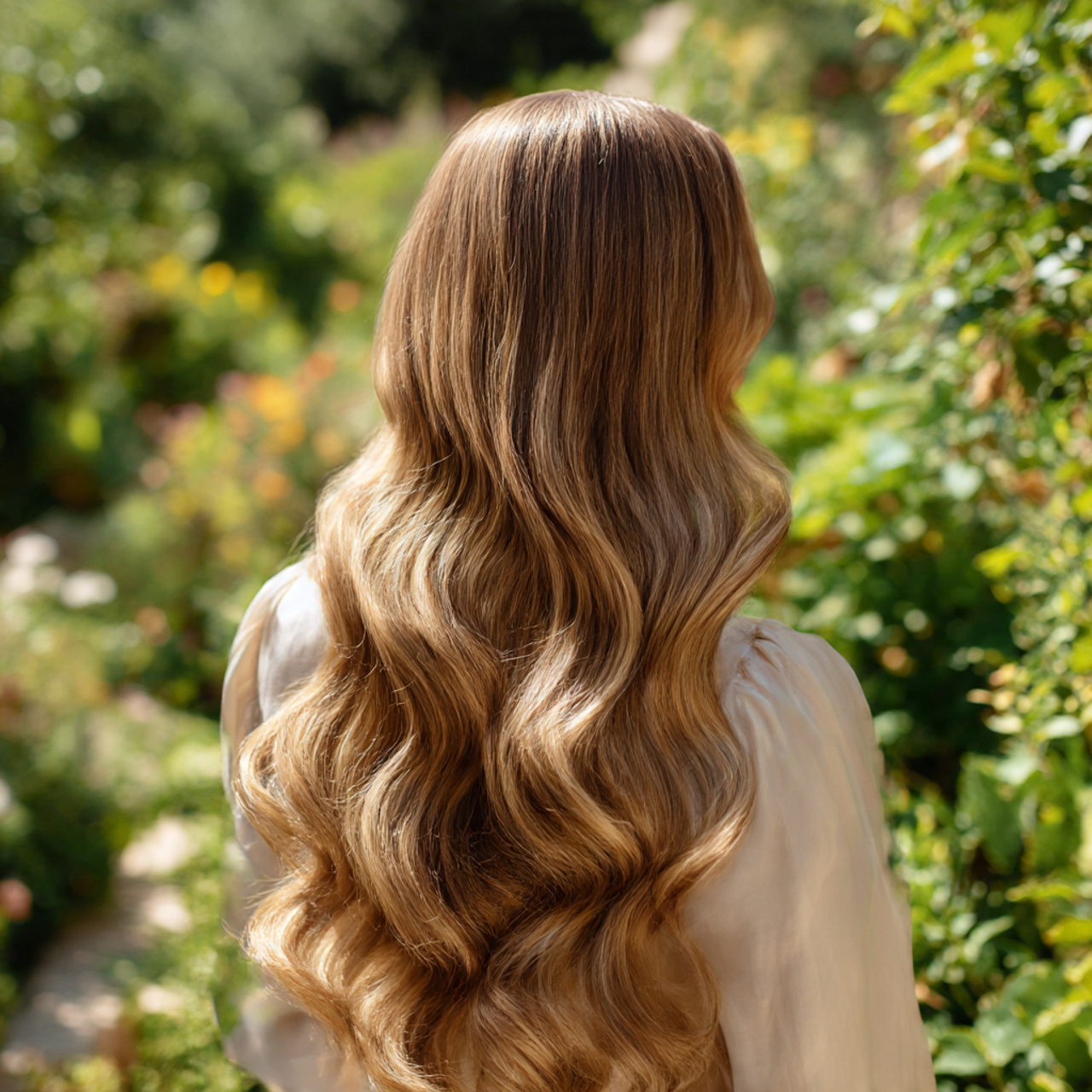 a woman with long flowing glossy blowout