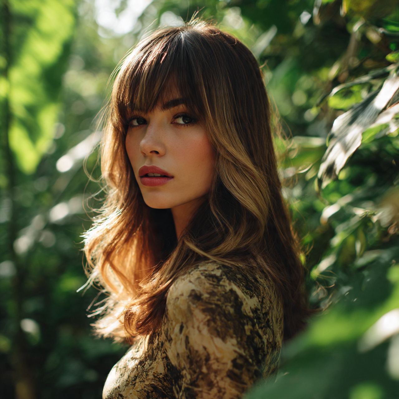 a woman with long hair cut to