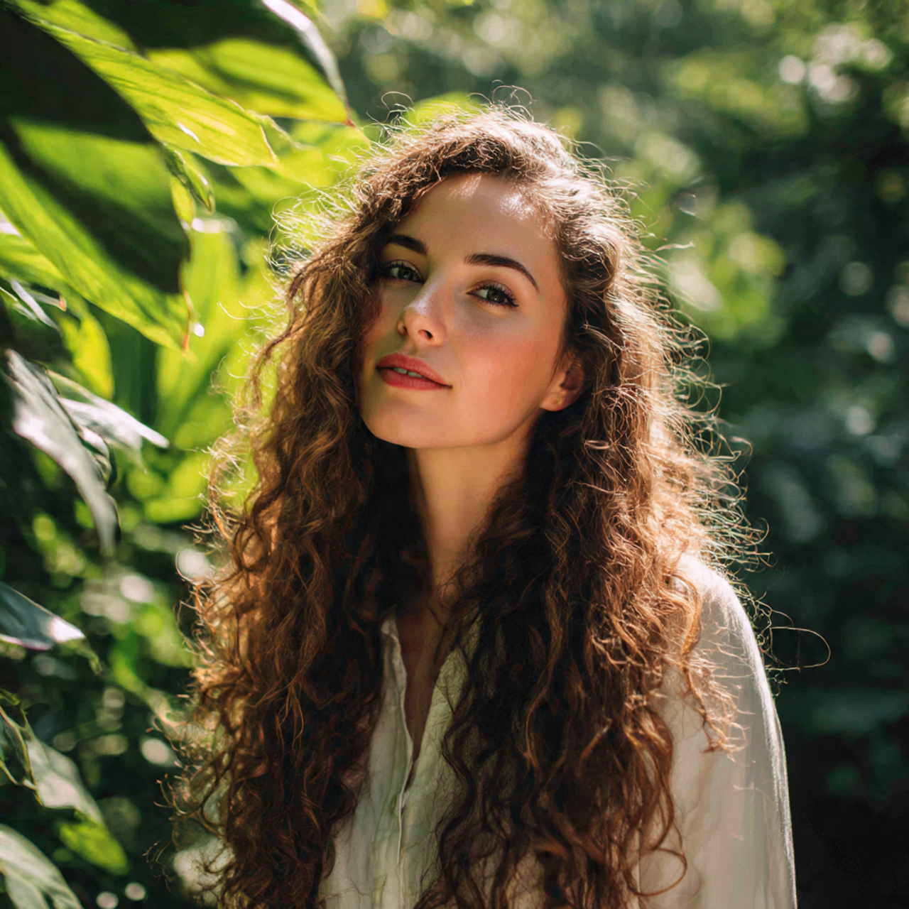 a woman with long naturally curly hair