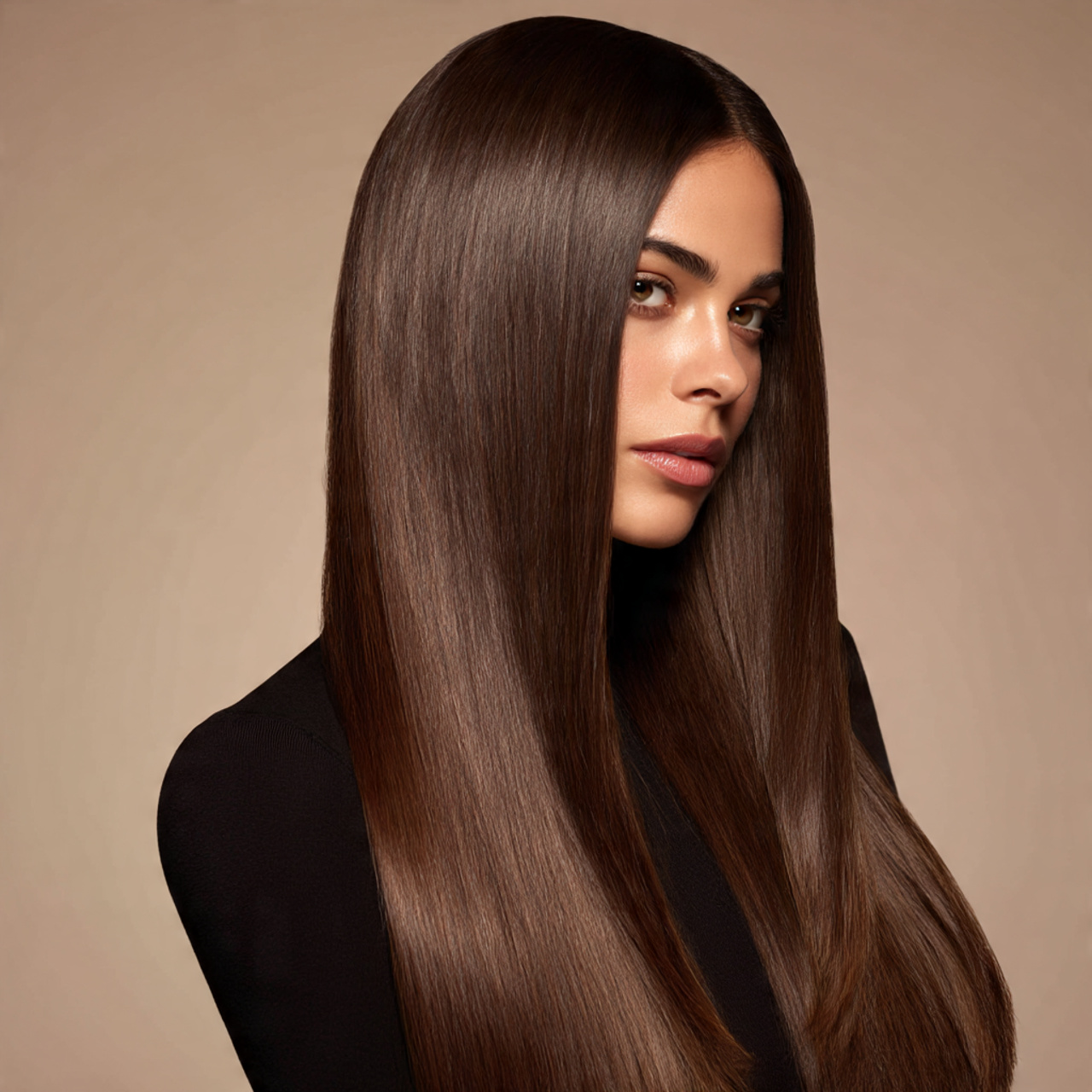 a woman with long ultra smooth brazilian blowout