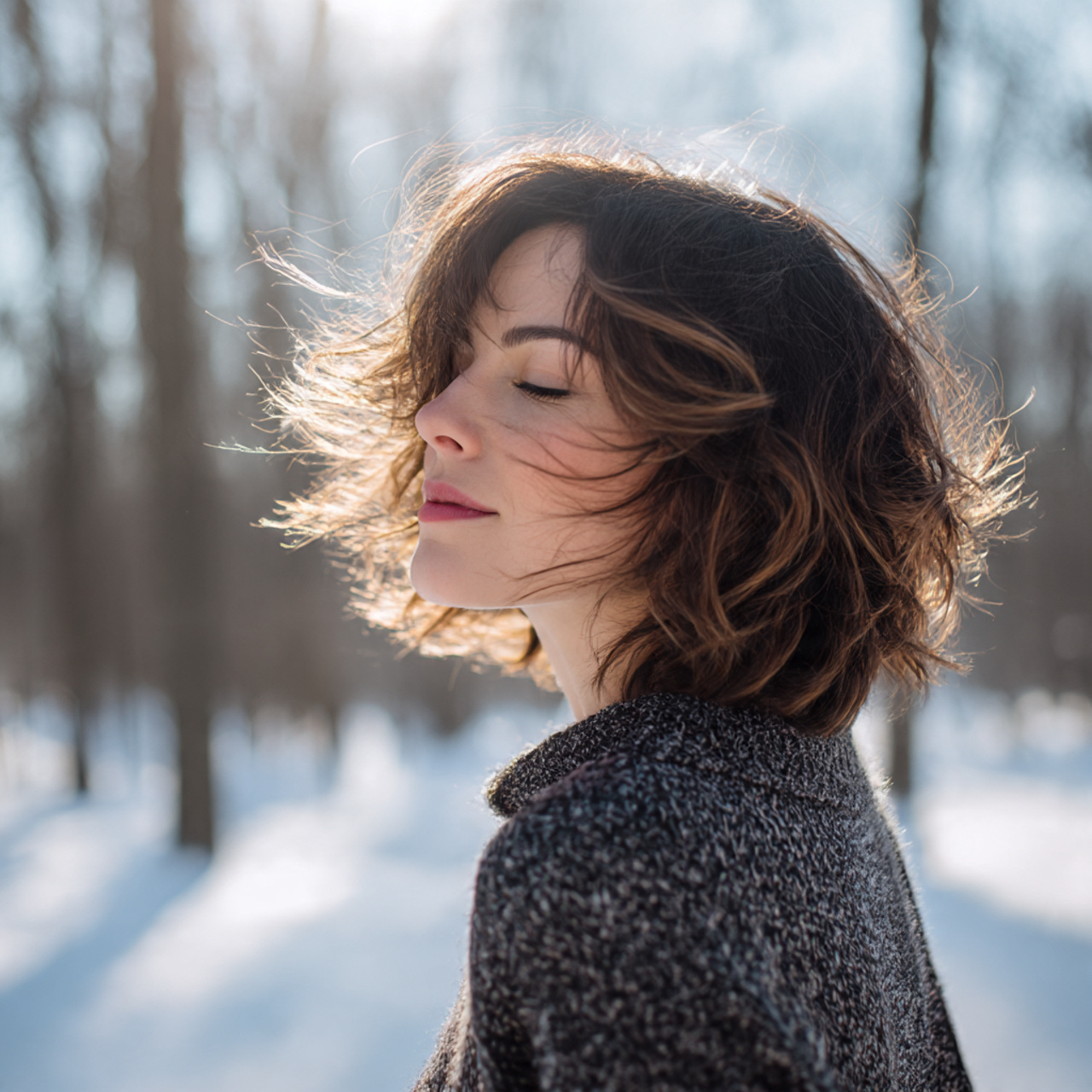 a woman with mid length choppy layers hair