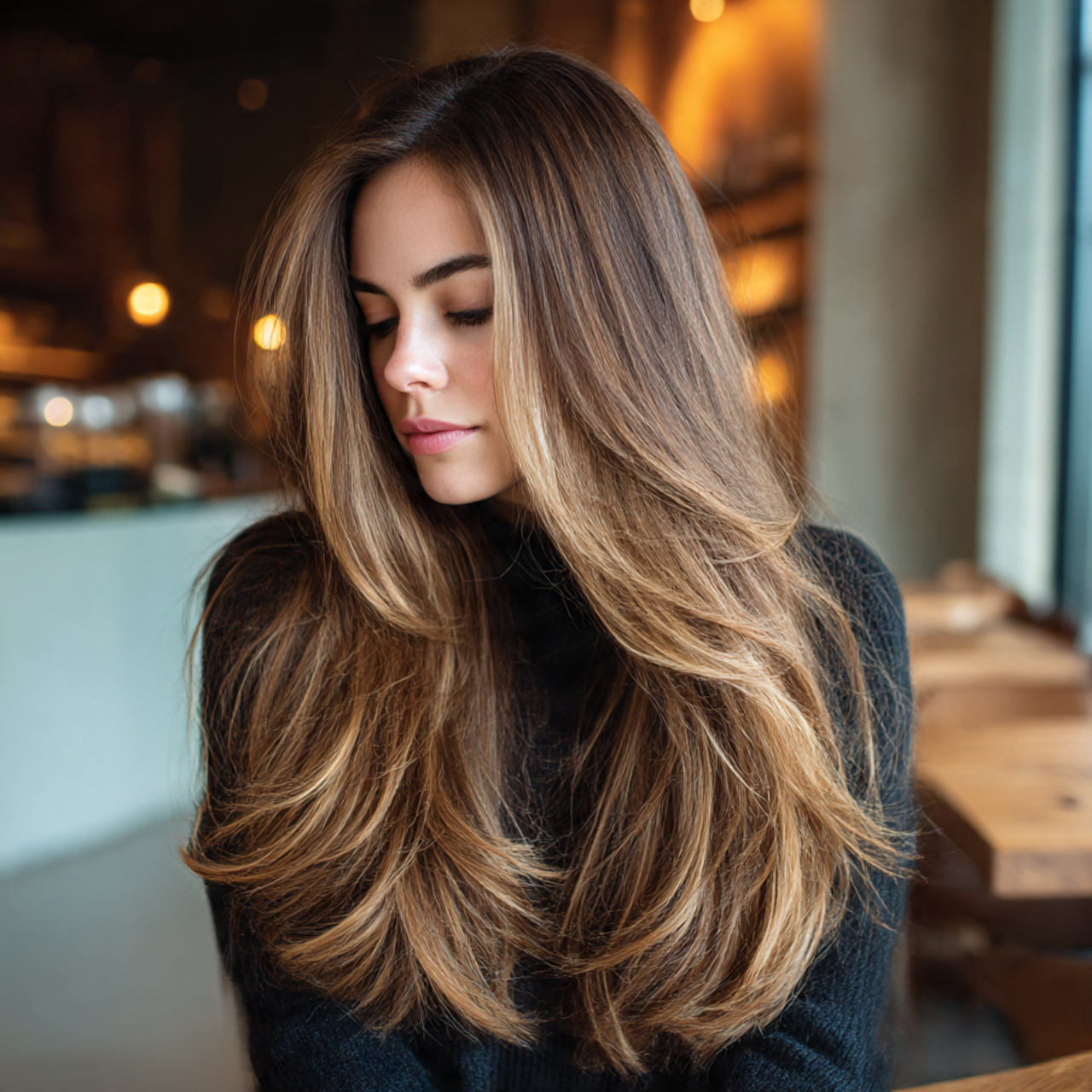 a woman with natural flowing long hair
