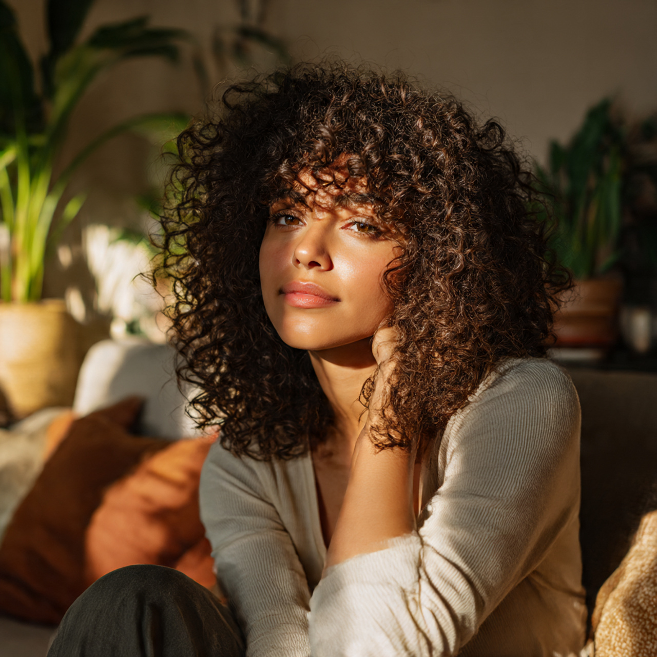 27 Stunning Face-Framing Curly Hair Ideas for Every Curl Type 25 a woman with naturally refreshed face framing curly