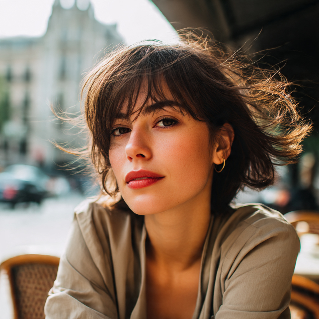 a woman with olive skin and chestnut