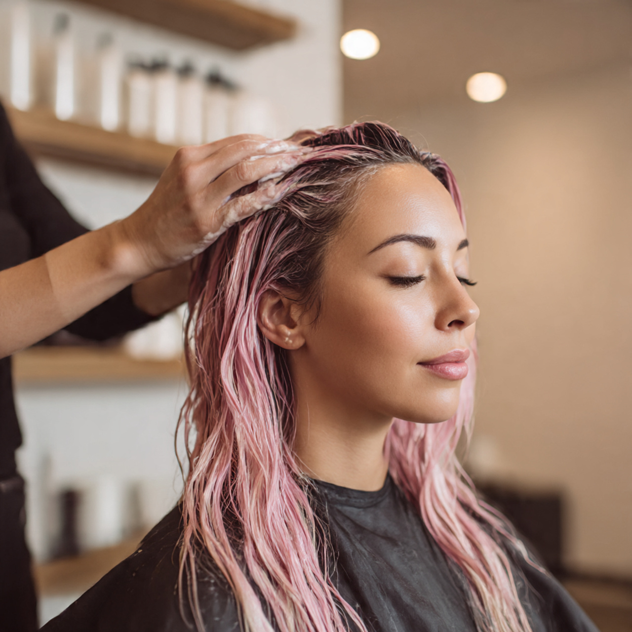 32 Ultimate Pink Hair Color Inspiration for Every Personality 29 a woman with partially lightened hair strands