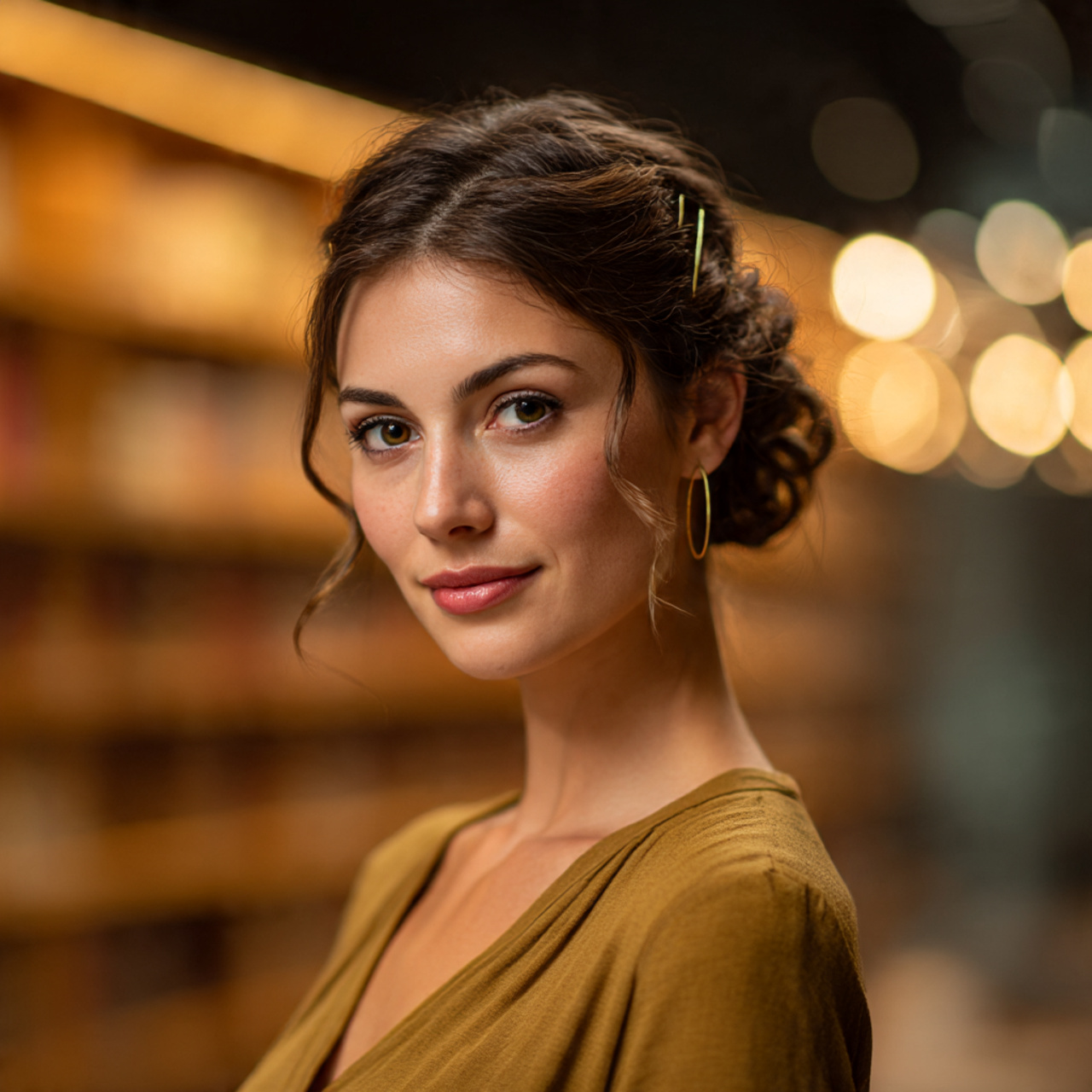 a woman with refined asymmetrical pinback hair