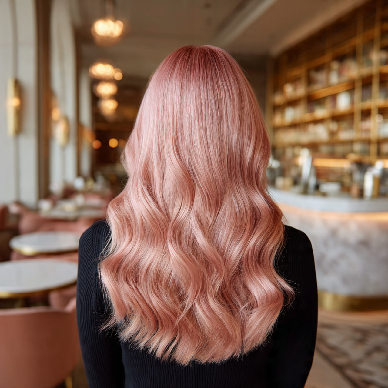32 Ultimate Pink Hair Color Inspiration for Every Personality 3 a woman with shiny rose gold pink