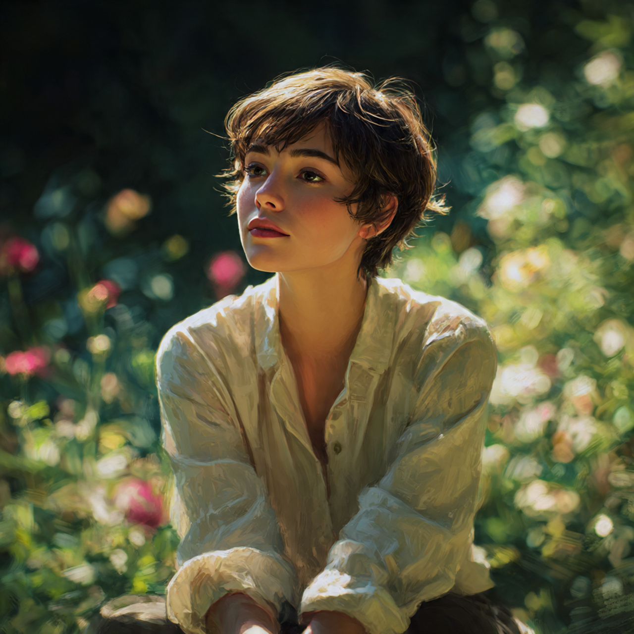 a woman with short hair and side swept