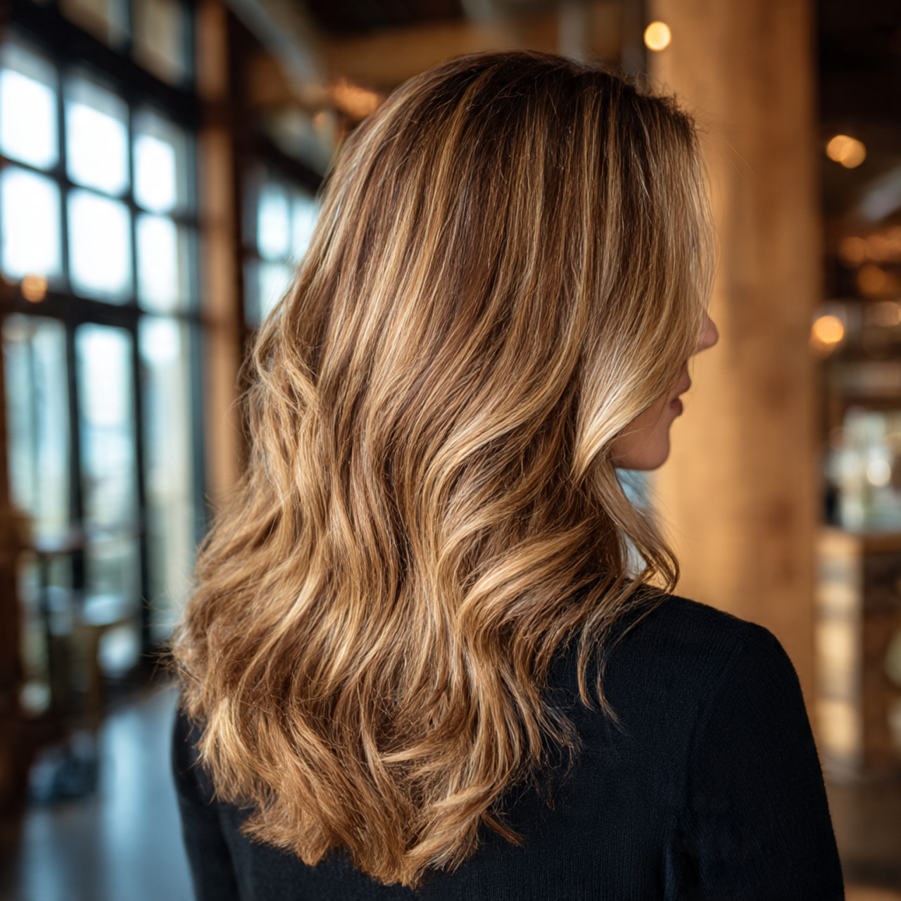 a woman with shoulder length hair featuring hair