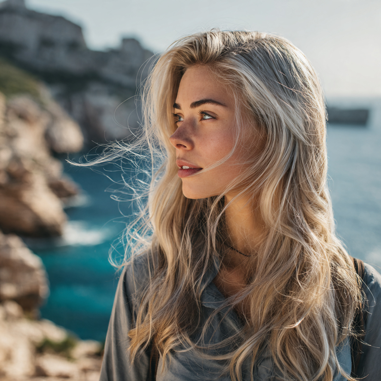 a woman with sophisticated baby blonde highlights