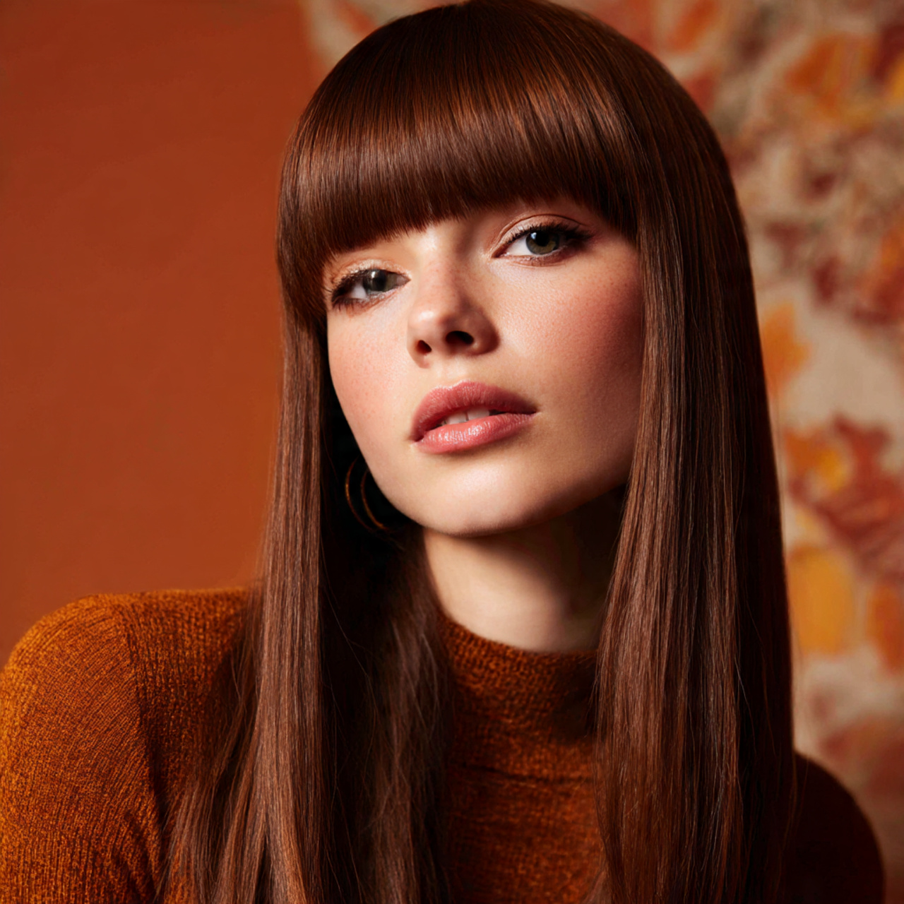 a woman with straight healthy hair and