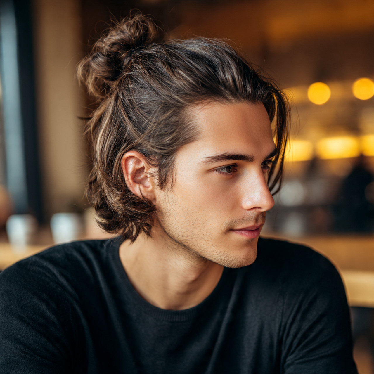 27 Best Medium Hairstyles for Men: Pro Cuts & Styling 18 a young man with half up medium