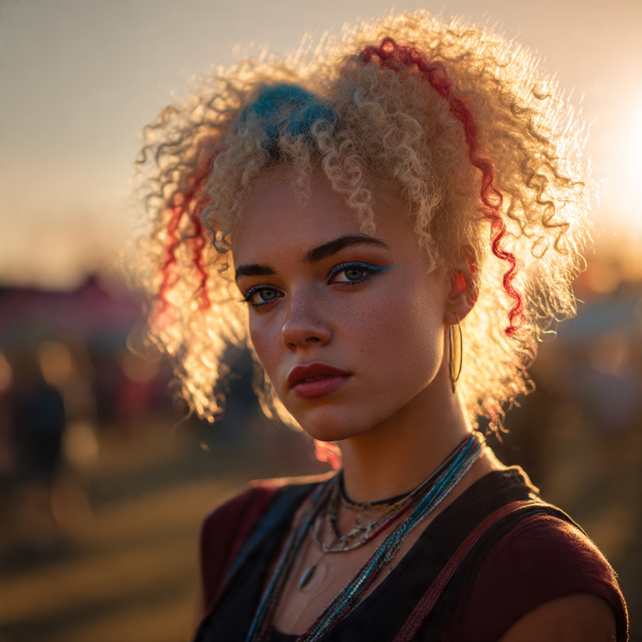 a young woman outdoors with dramatic crimped