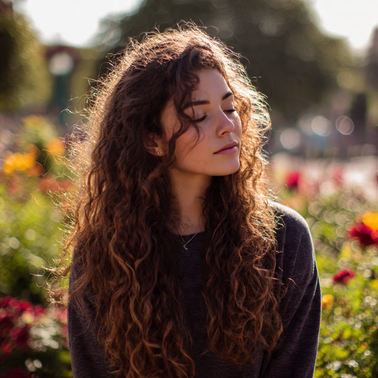 a young woman outdoors with long layered 1 1