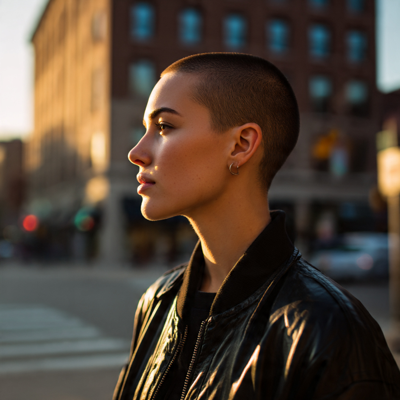 a young woman showing a sleek fade