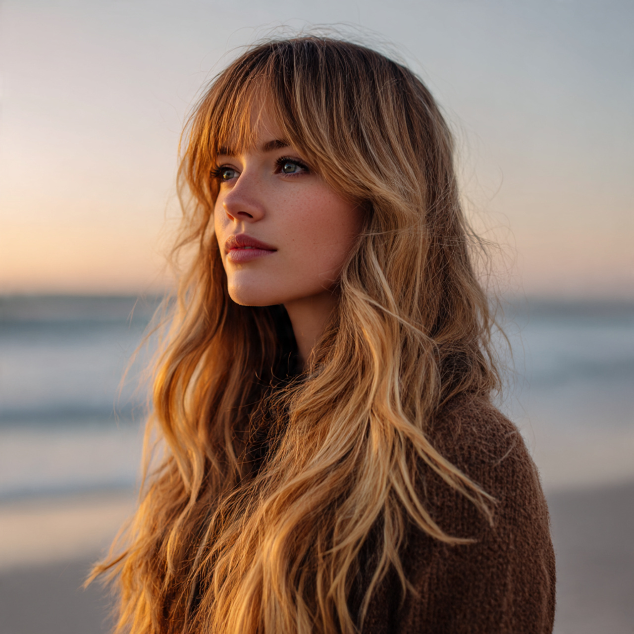 a young woman standing on a beach