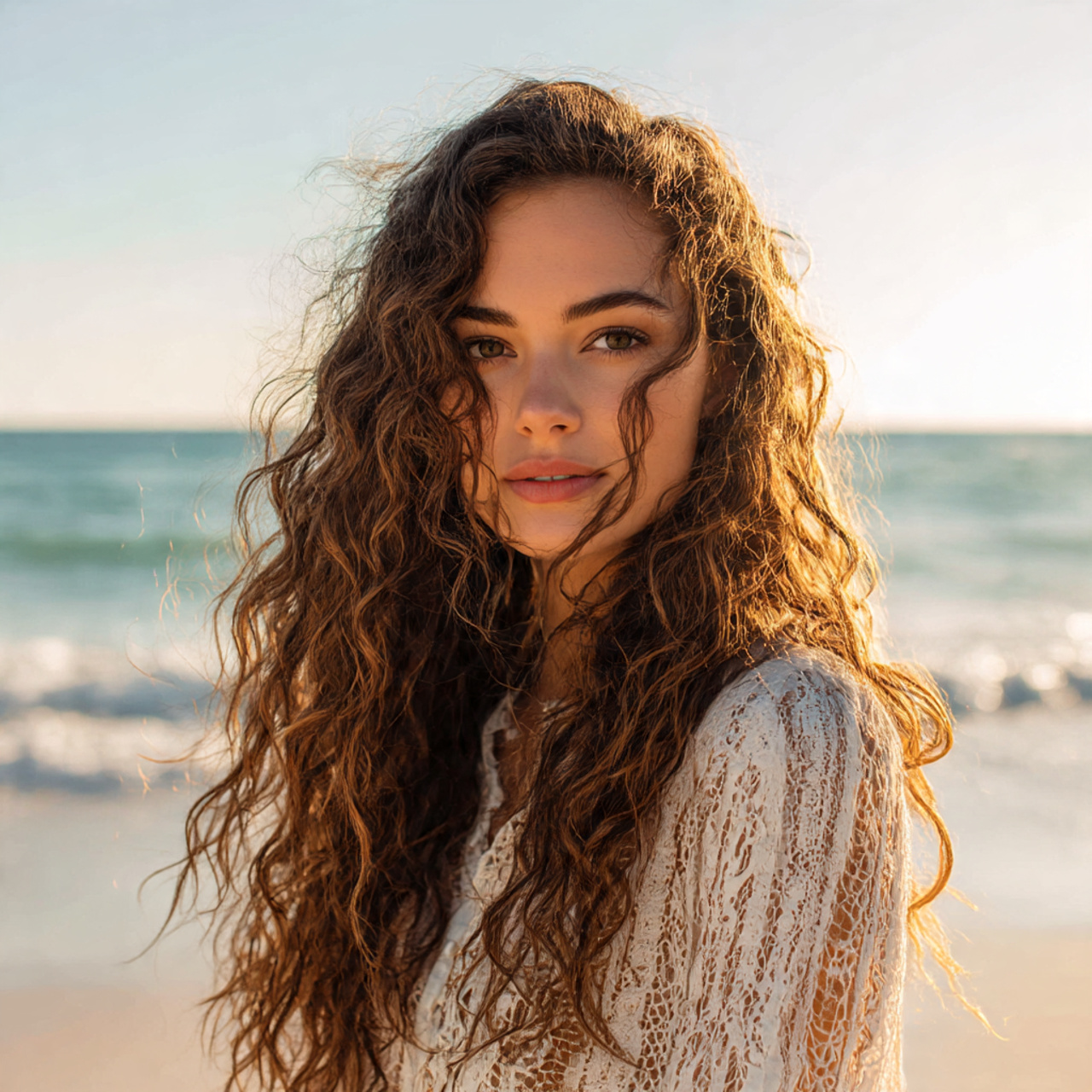 a young woman wearing water wave lace