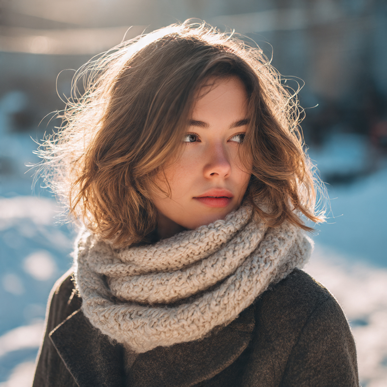 a young woman with a cozy layered
