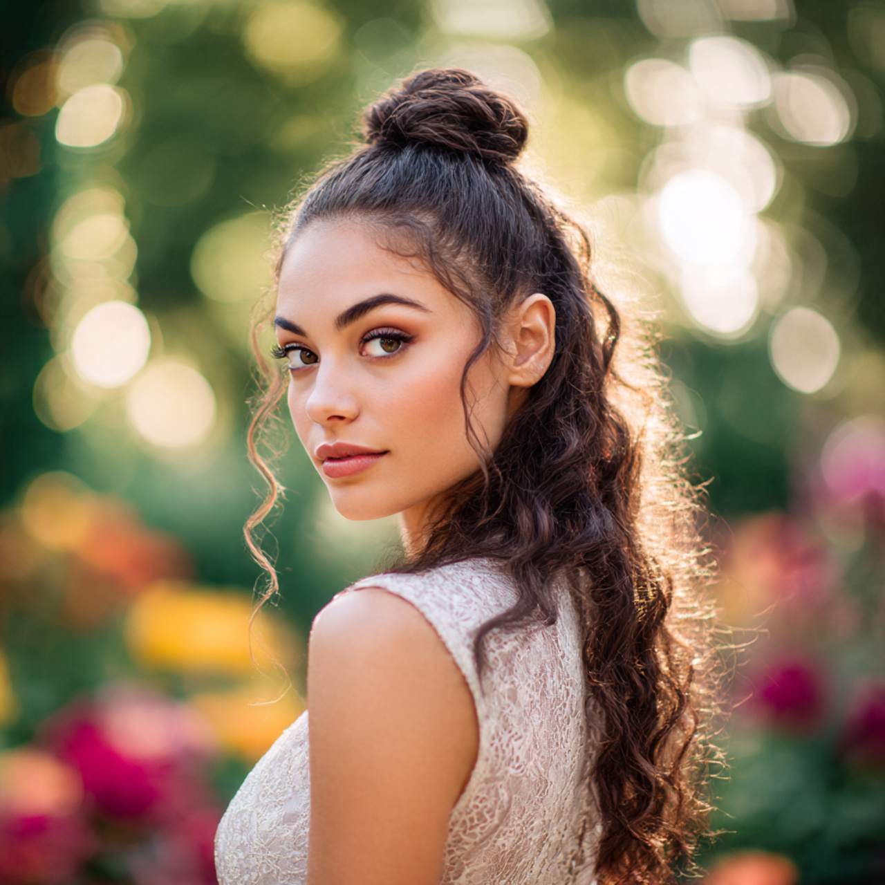 a young woman with a half up half down