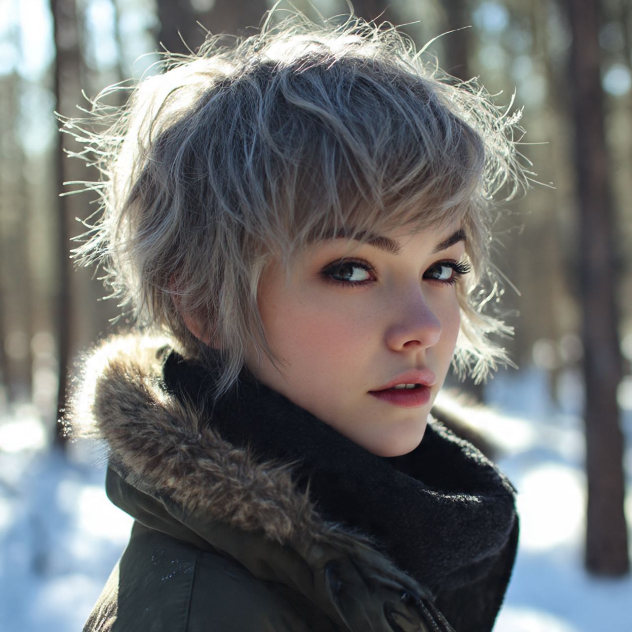 27 Hottest Winter Wolf Cut Ideas & Styles 1 a young woman with a short winter