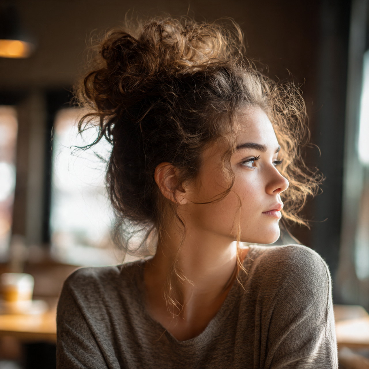 a young woman with a voluminous messy