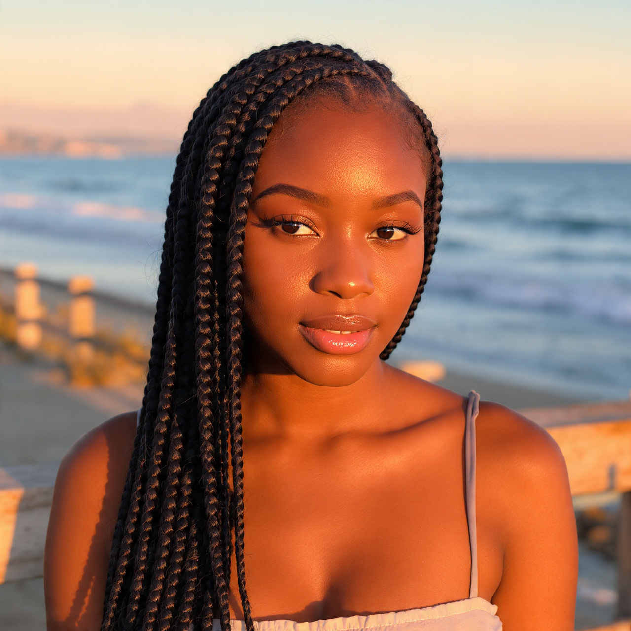 a young woman with beautifully braided forward flow