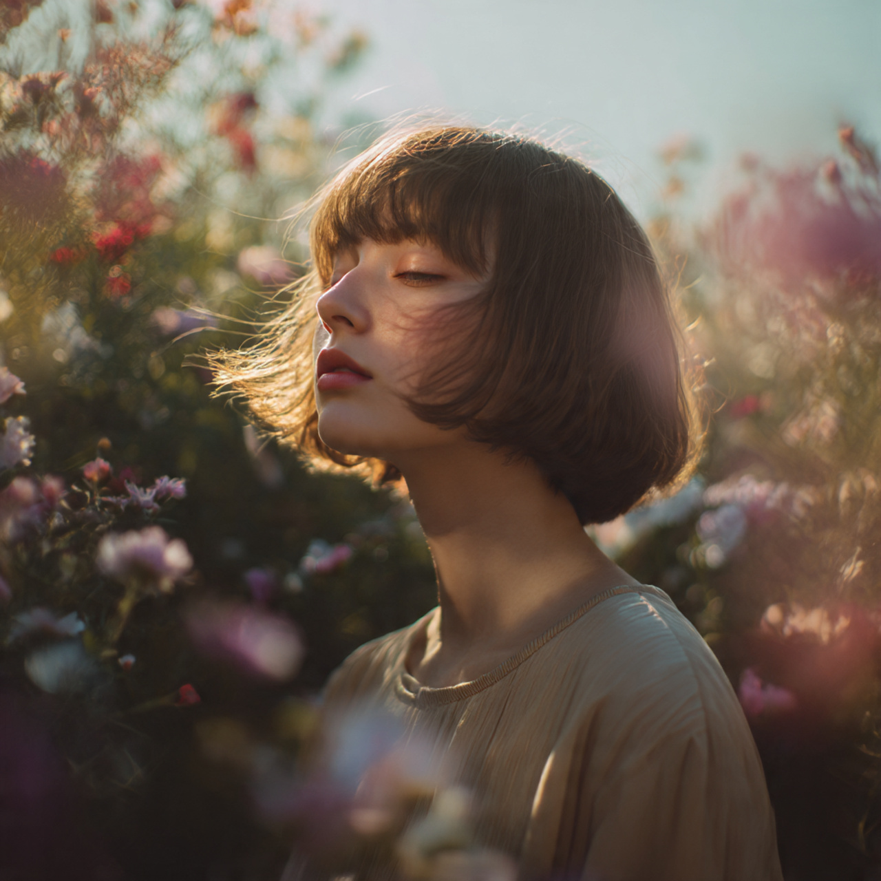a young woman with butterfly cut short