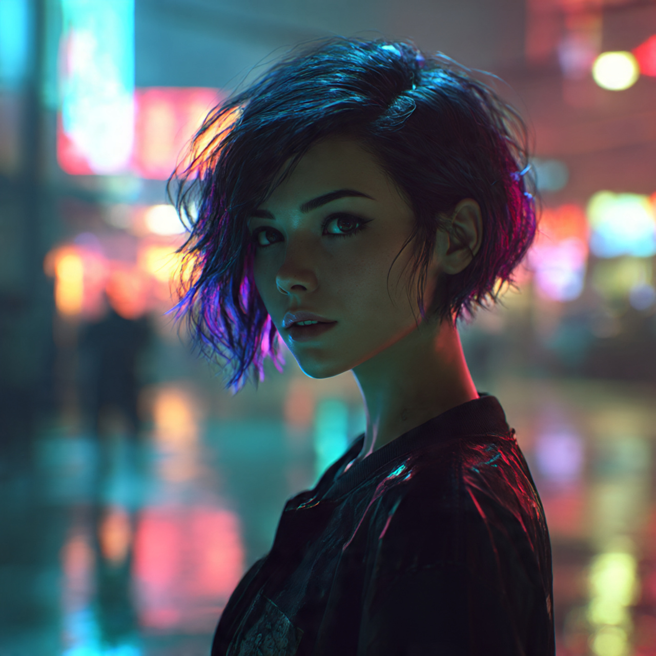 a young woman with edgy short hair