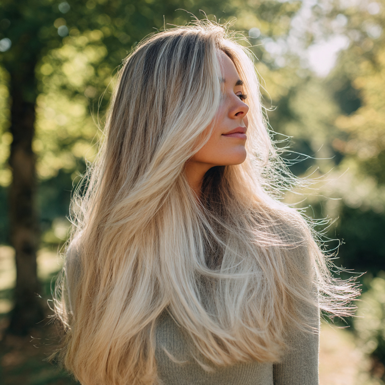 a young woman with long icy blonde