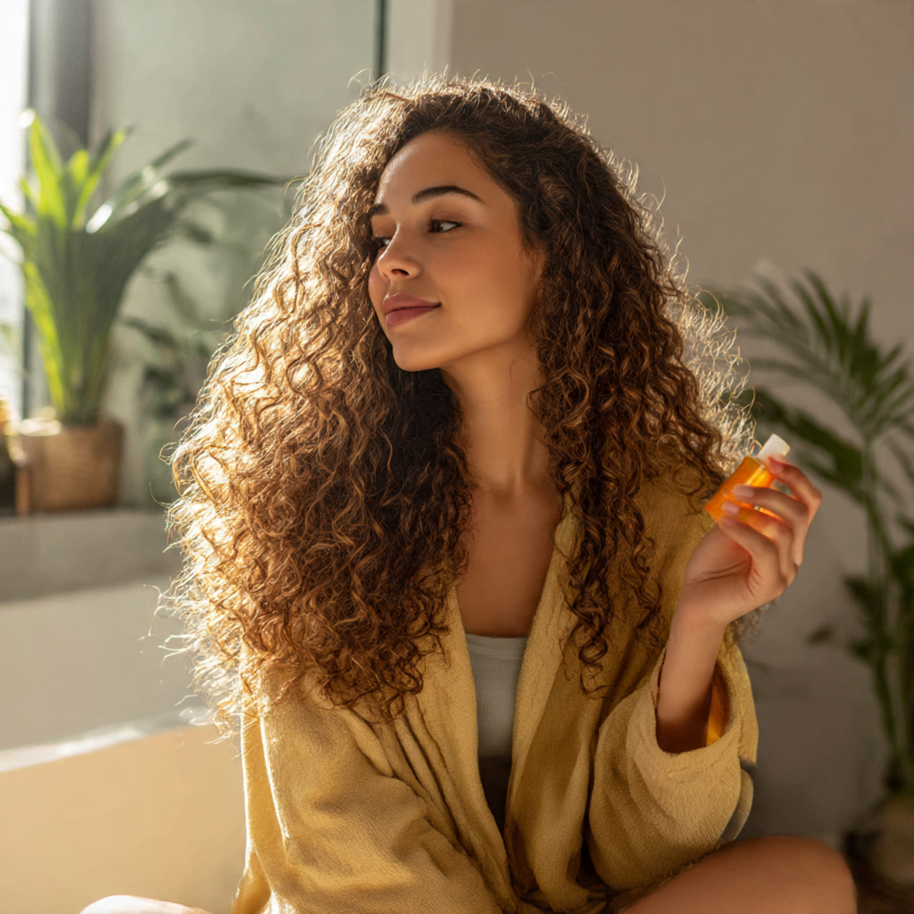 a young woman with long layered curly 1