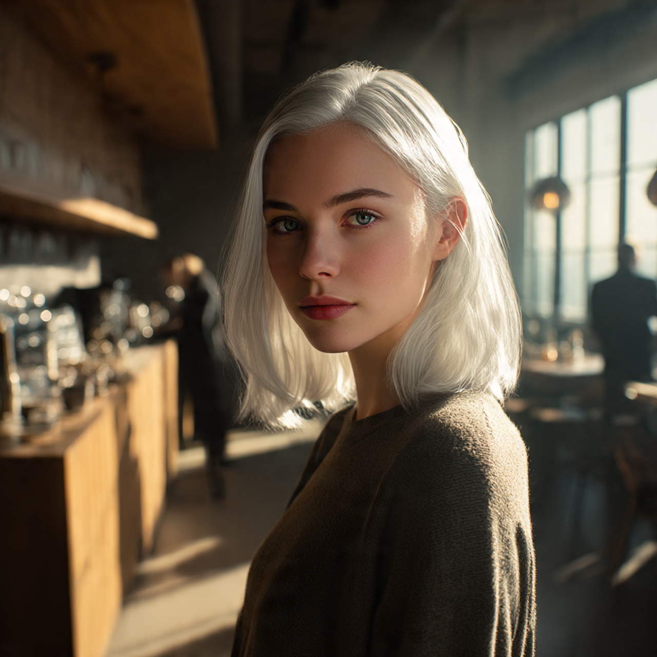 a young woman with sleek icy white