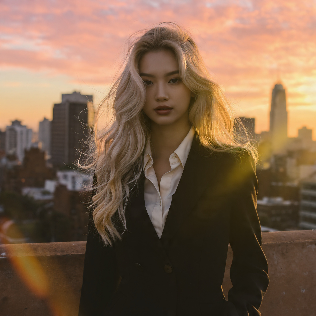a young woman with soft flowing perm