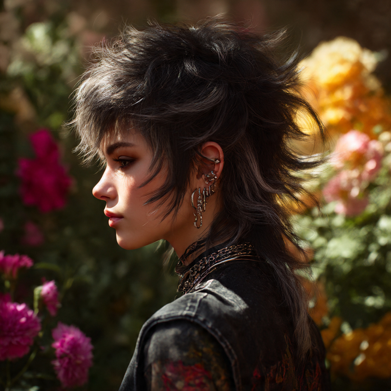 an edgy mullet wolf cut women with