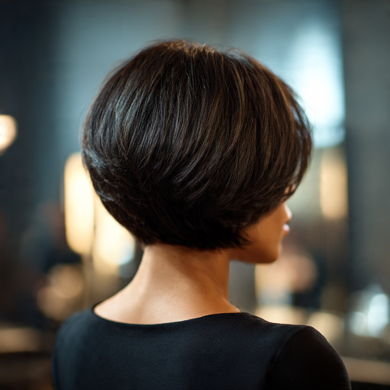 25 Stunning Bob Hairstyles for Black Women: Short, Curly & Sleek Cuts 7 black woman with a stacked bob haircut