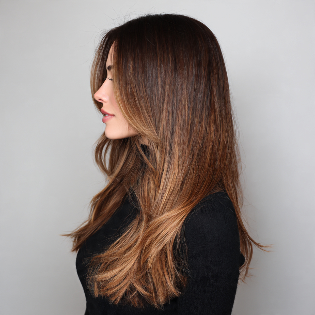 brown sugar hair with a root melt