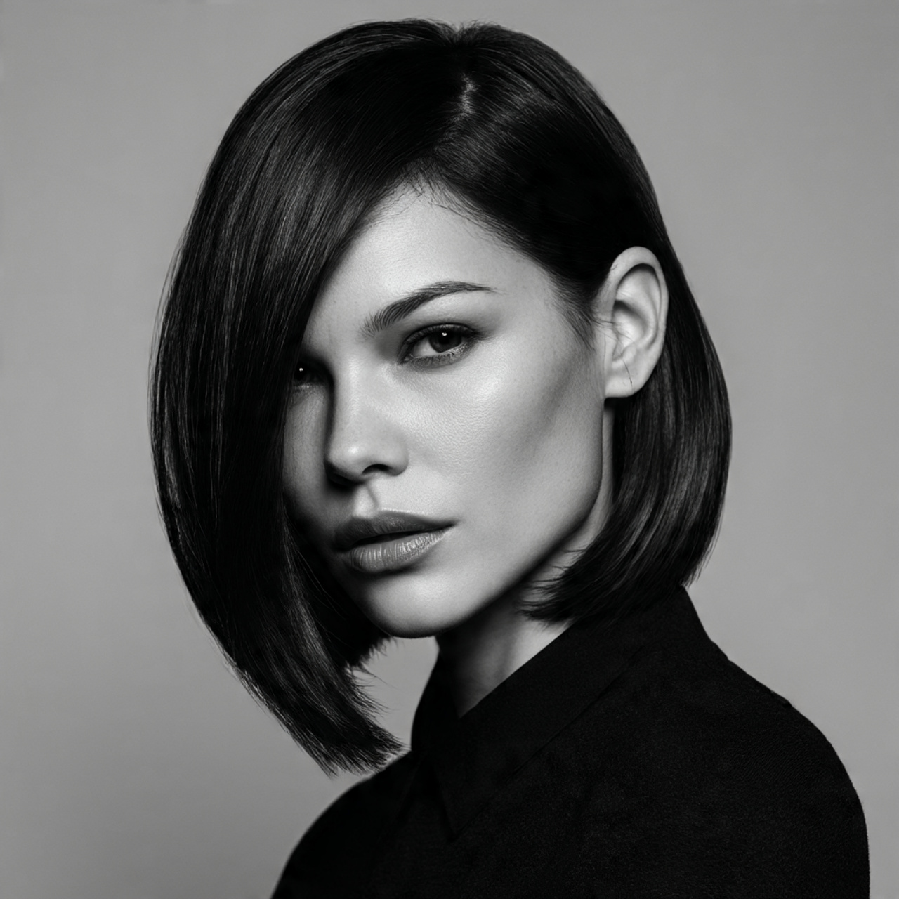 chic asymmetrical long bob on a woman