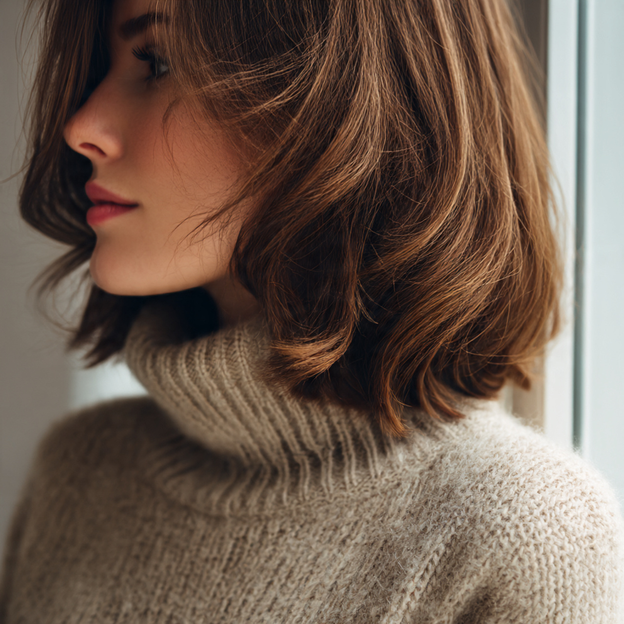 chic tucked in hair look for winter medium length