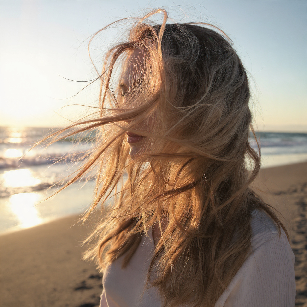 close up of a blonde woman with lived in