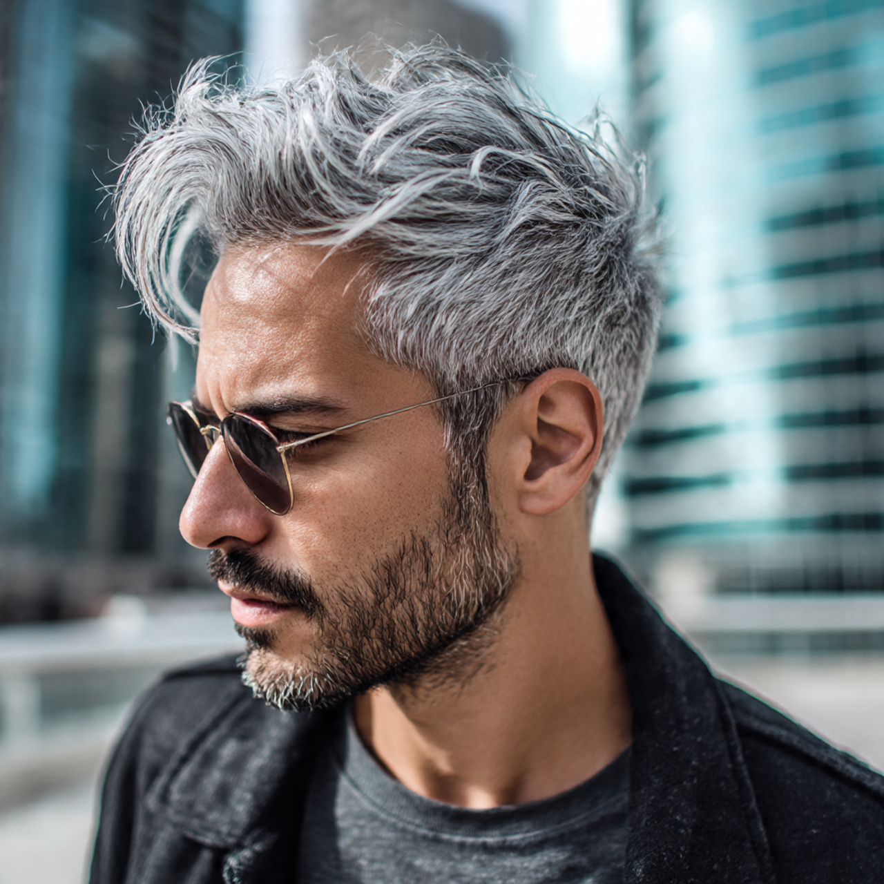 close up of a man with silver ash highlighted