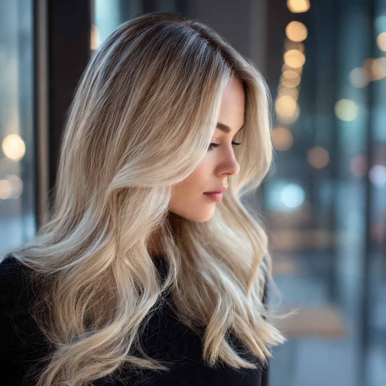 close up of a model showing icy blonde