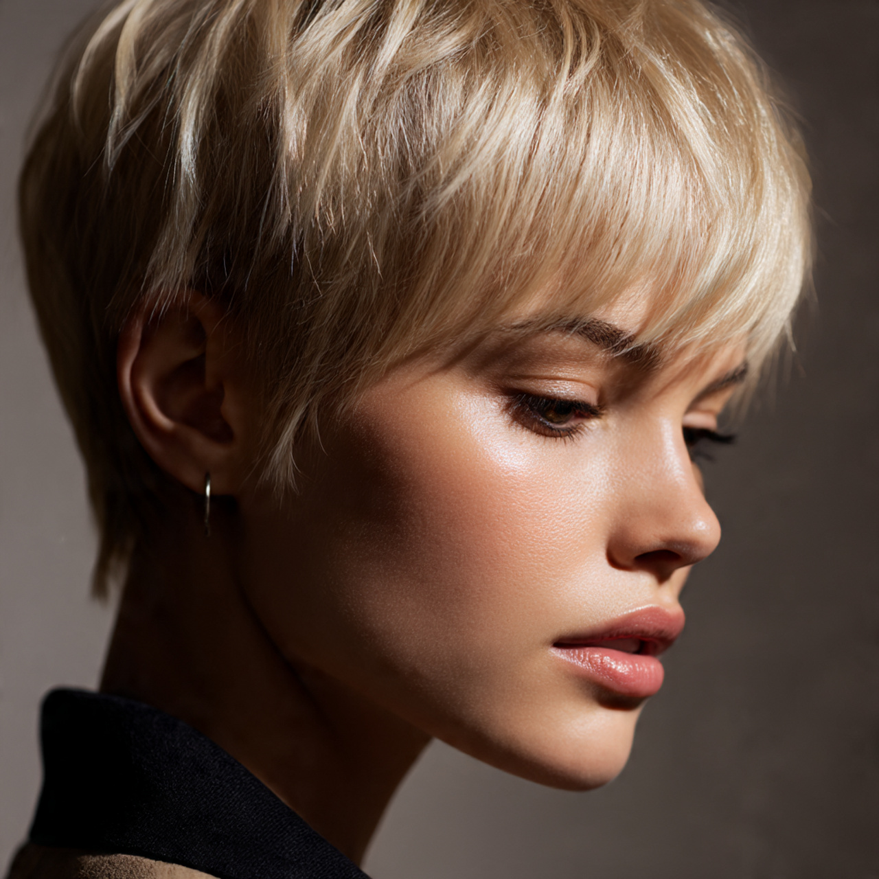 close up of a modern blonde haircut with
