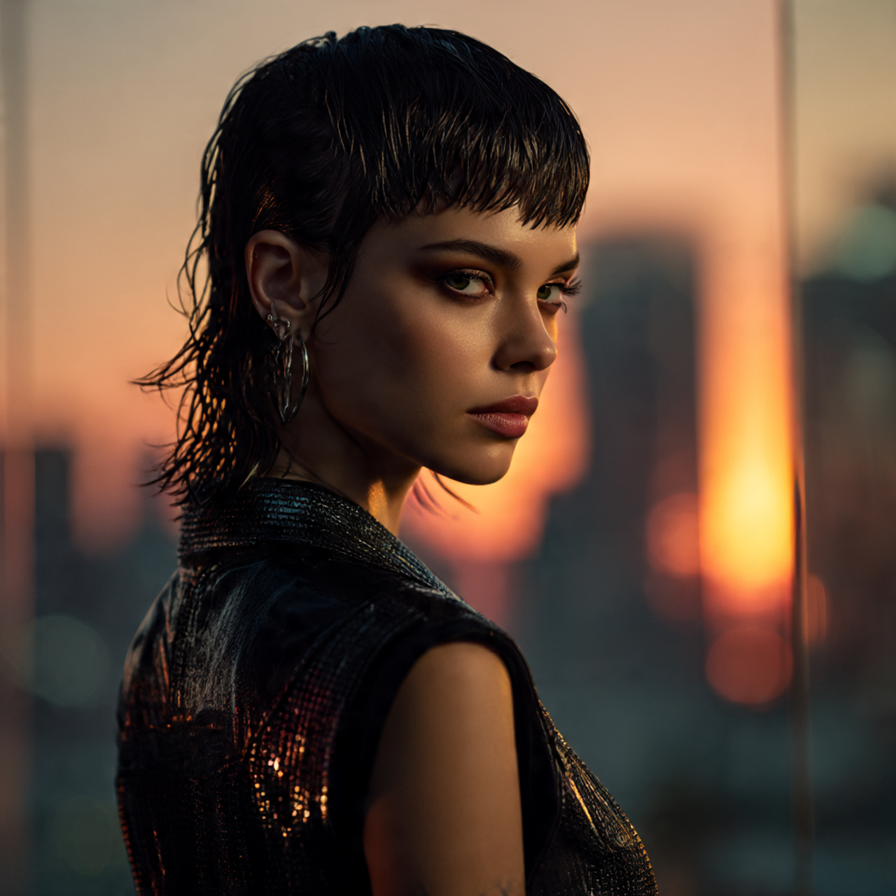 close up of a stylish woman with a