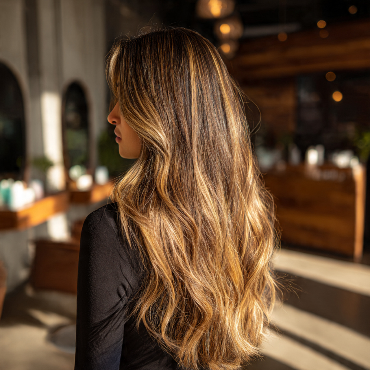 close up of a stylish woman with streaky