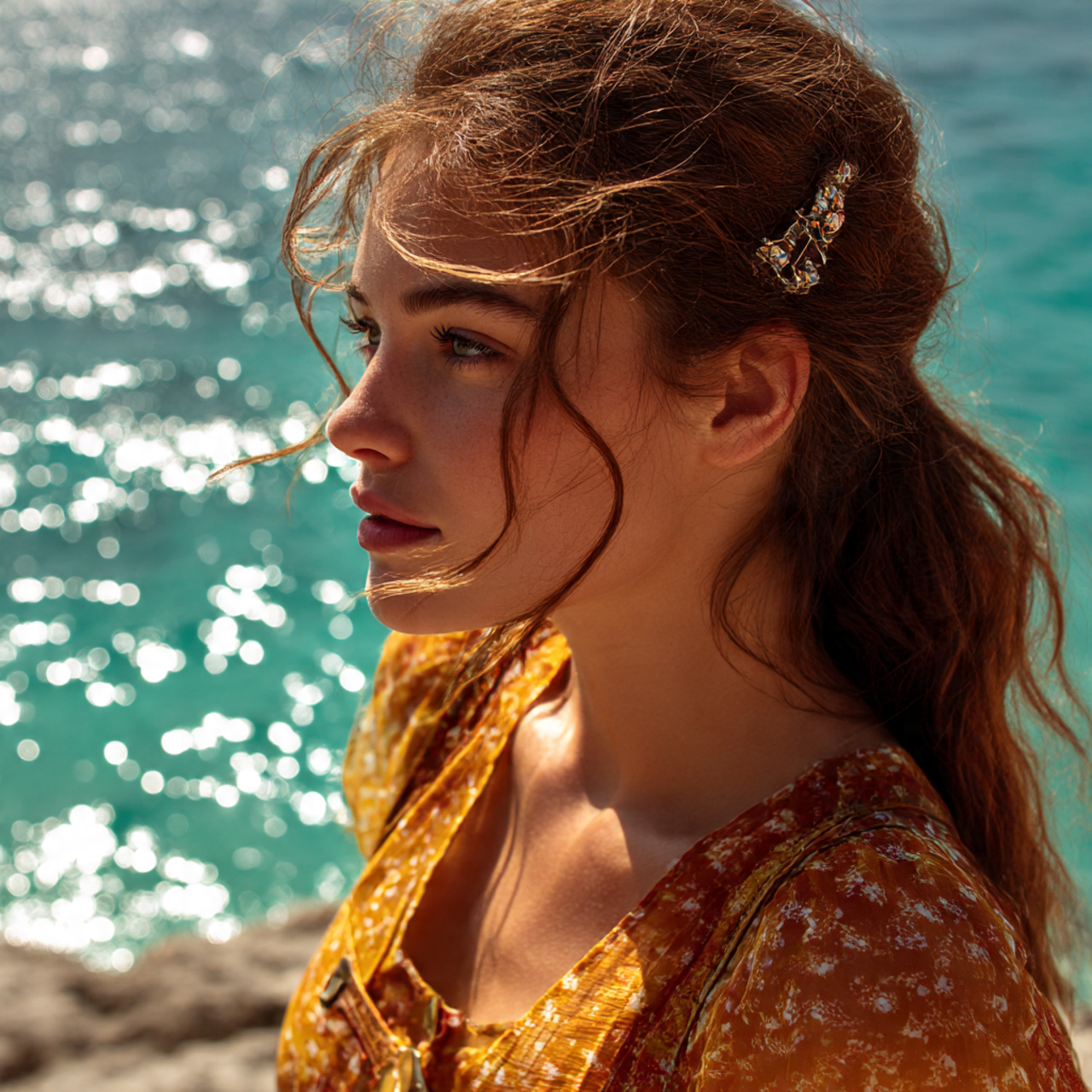 close up of a woman on a rocky
