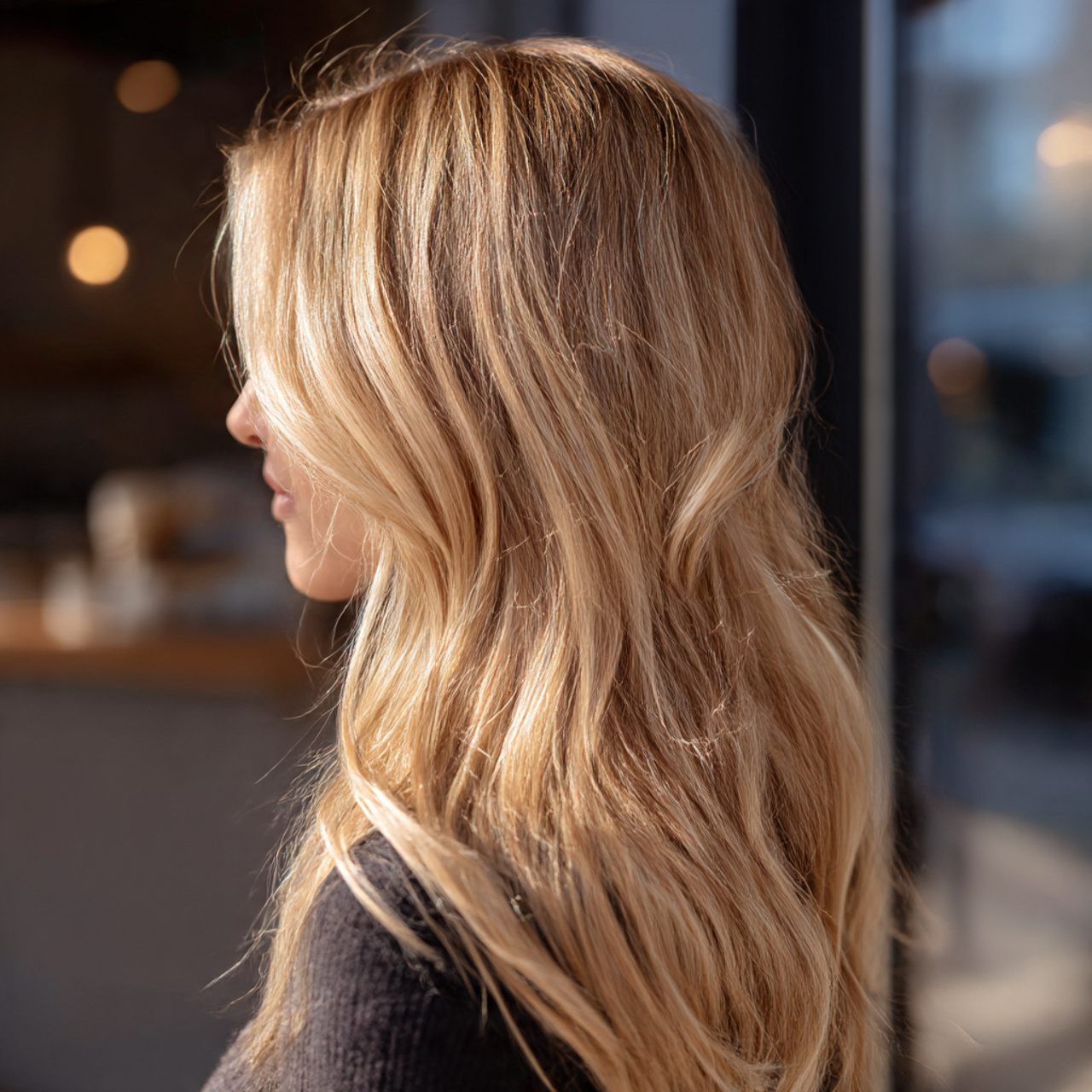 close up of hair blonde highlights lowlights on