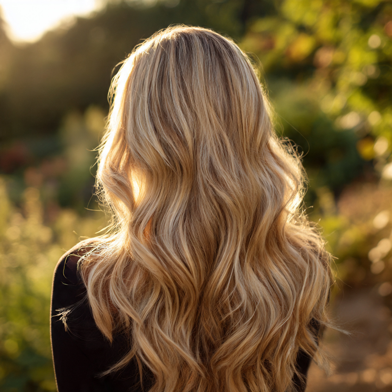 close up of long wavy blonde hair with