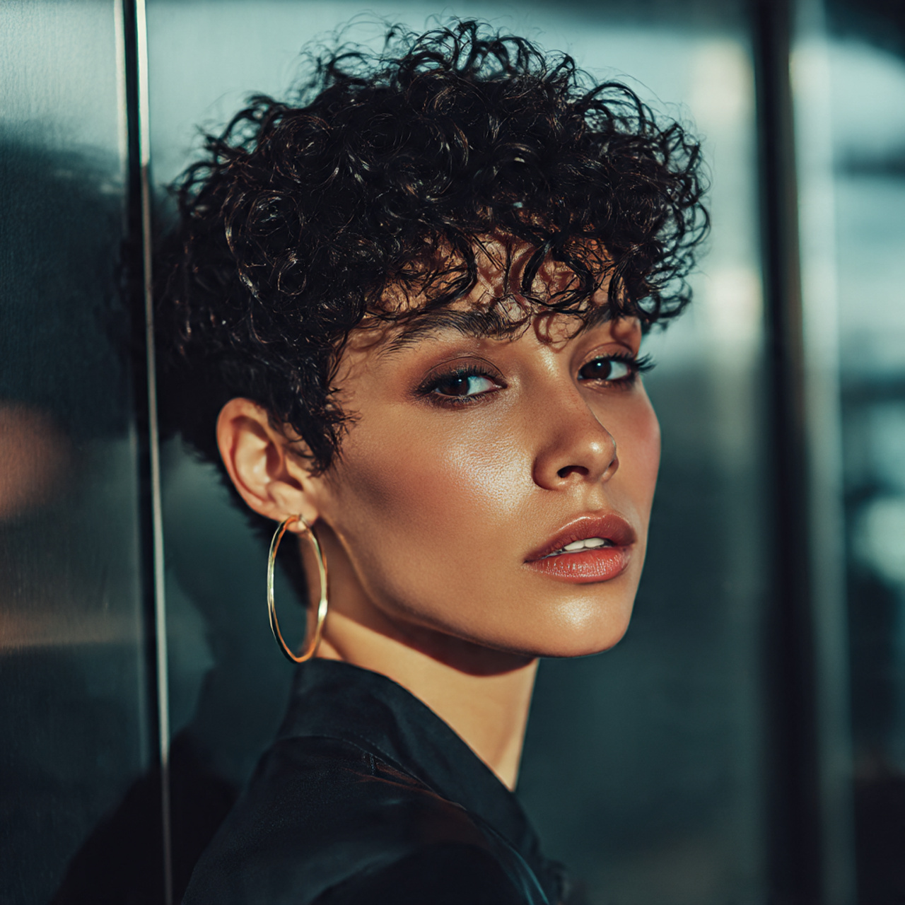 close up portrait of a woman with gelled