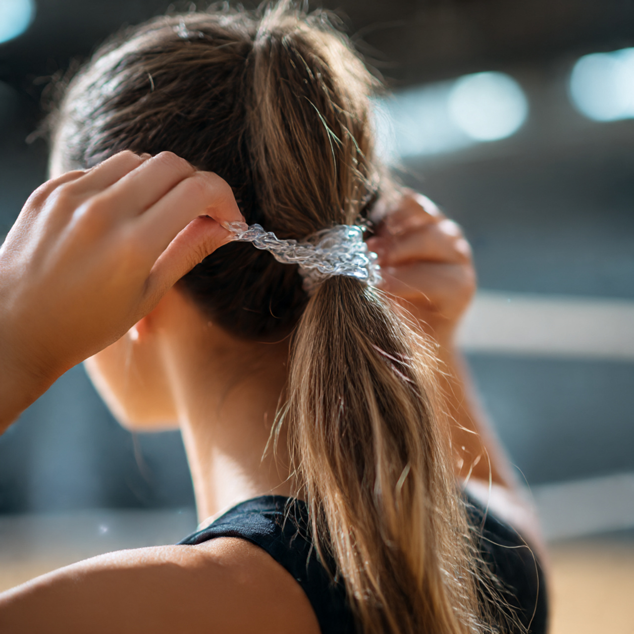 close up shot of a volleyball player securing