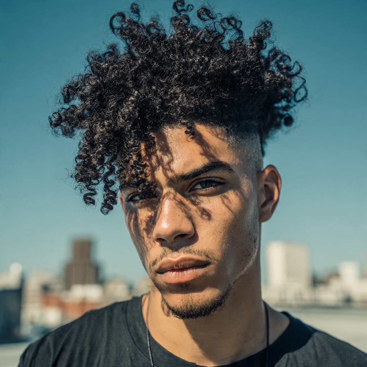 curly hair men disconnected curly cut ultra realistic