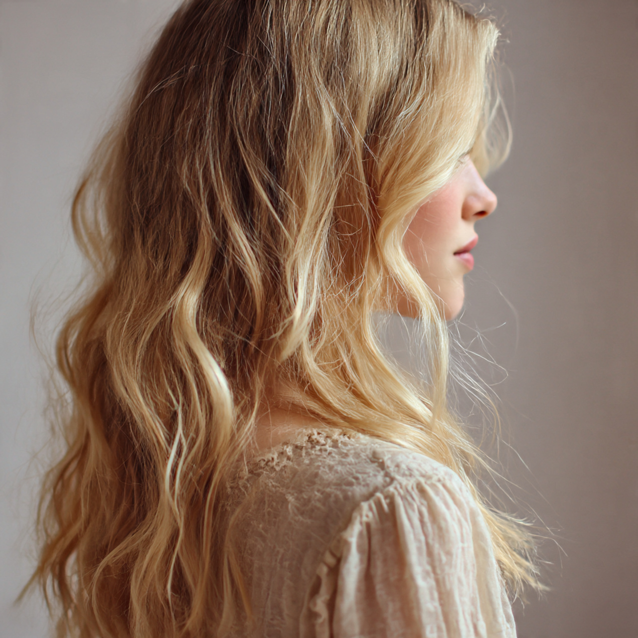 delicate blonde hair with wispy feathered ends